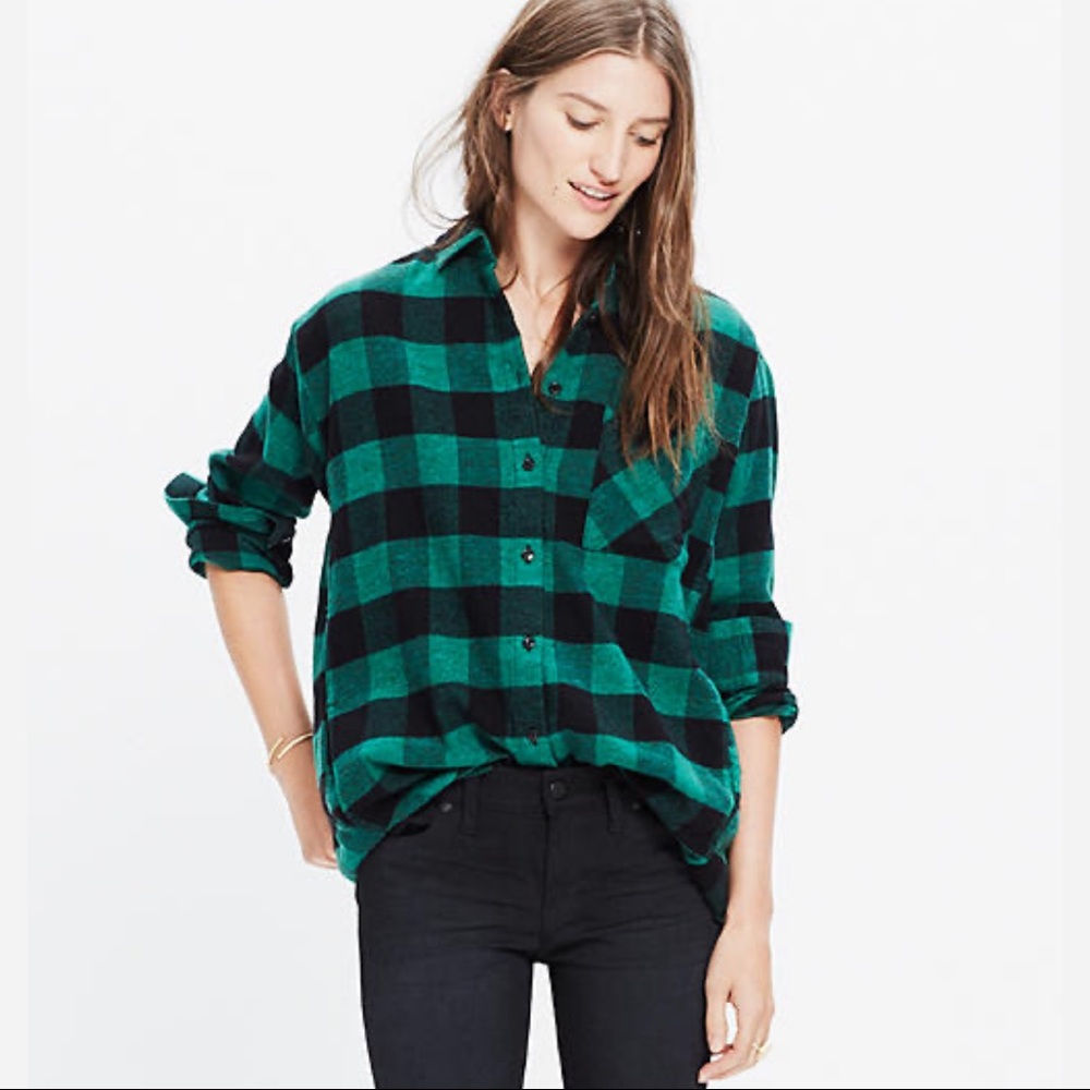 Madewell Green Buffalo Plaid Flannel Sunday Shirt